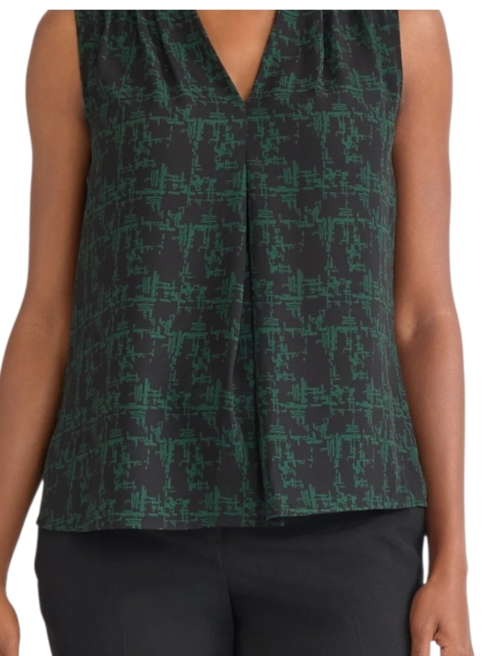 KASPER - PXL Sleeveless V-Neck Printed Shell Top - Green/Black - Picture 4 of 10